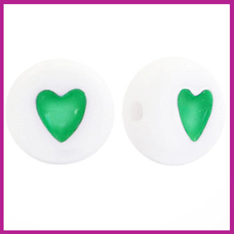 Letterkraal acryl wit/groen rond 7mm hartje