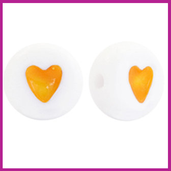 Letterkraal acryl wit/geel rond 7mm hartje