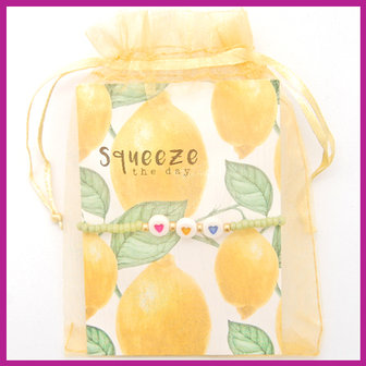 Sieraden kaartje &quot;squeeze the day&quot; yellow-green