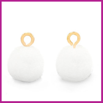 Pompom bedel met goud ringetje &Oslash;10mm white