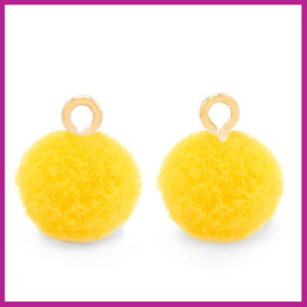 Pompom bedel met goud ringetje &Oslash;10mm sunshine yellow