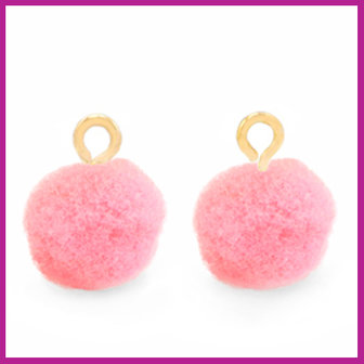 Pompom bedel met goud ringetje &Oslash;10mm neon pink