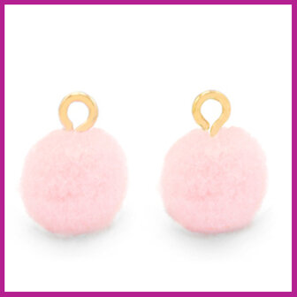 Pompom bedel met goud ringetje &Oslash;10mm soft pink