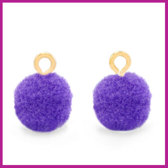 Pompom bedel met goud ringetje &Oslash;10mm purple