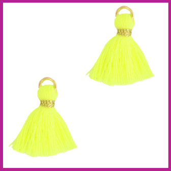 Kwastje 1.5cm goud neon yellow