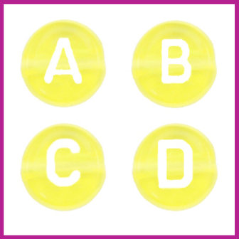 Letterkralenmix acryl transparant geel/wit rond 7mm 