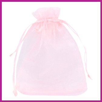 Organza zakje XL voor sieraden kaartje pink rose