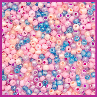 Rocailles 8/0 (3mm) mix roze lila blauw