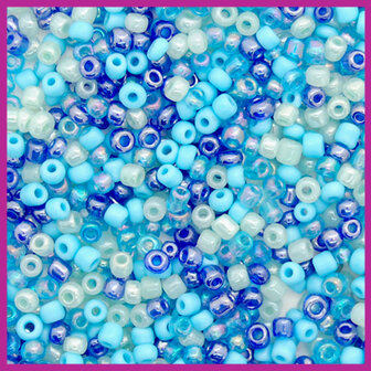 Rocailles 8/0 (3mm) mix aqua blauw
