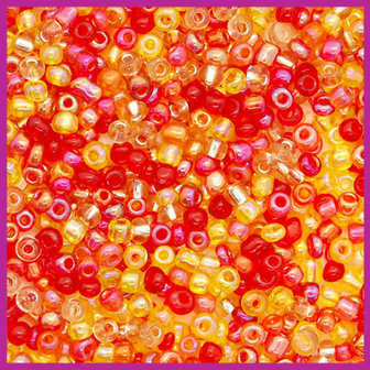 Rocailles 8/0 (3mm) mix geel oranje rood