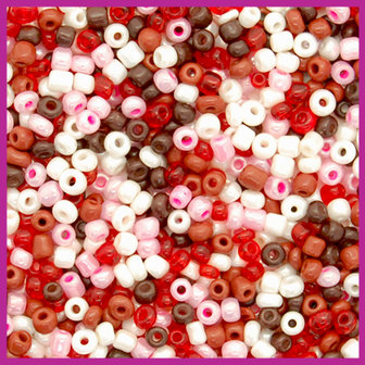 Rocailles 8/0 (3mm) mix rood roze wit