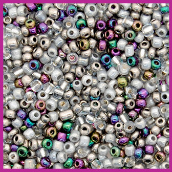 Rocailles 8/0 (3mm) mix zilver grijs metallic Iris