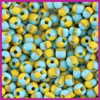 Rocailles 8/0 (3mm) stripes light blue yellow