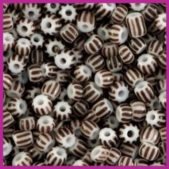 Rocailles 8/0 (3mm) stripes white dark brown