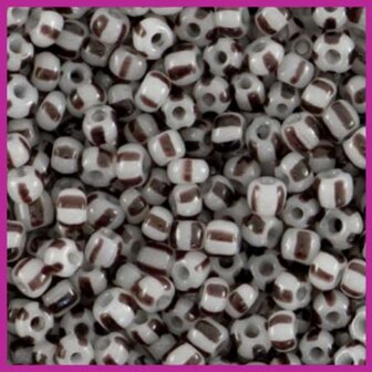 Rocailles 8/0 (3mm) stripes white opal dark brown