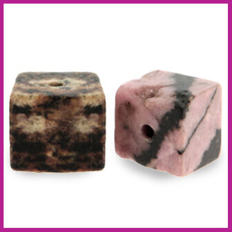 Natuursteen kraal square 4mm antracite vintage pink