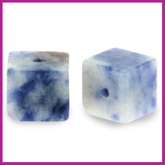 Natuursteen kraal square 4mm blue white
