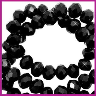 Glaskraal top facet disc 6x4mm jet black pearl shine