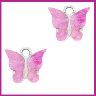 Metalen bedel vlinder lilac purple zilver