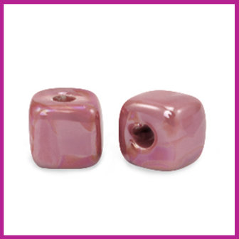 C.U.S sieraden kraal cube DQ Grieks keramiek magenta haze pink