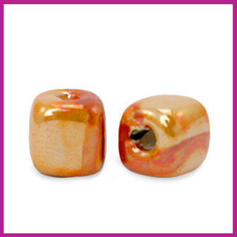 C.U.S sieraden kraal cube DQ Grieks keramiek amberglow orange