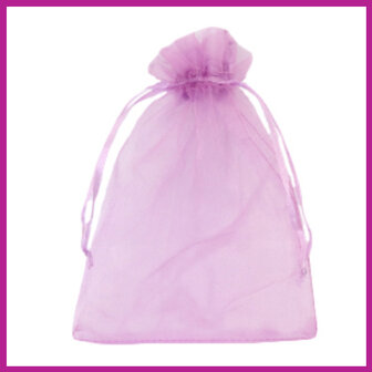 Organza zakje XL voor sieraden kaartje orchid purple