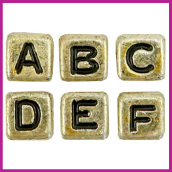 Letterkralenmix acryl blokje metallook gold black