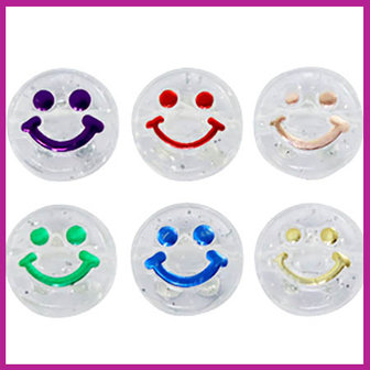 Letterkraal acryl rond 10mm smiley transparant multicolor