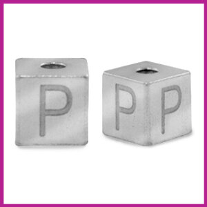 RVS stainless steel initial cube zilver P