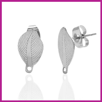 RVS stainless steel oorstekers blad met oogje zilver