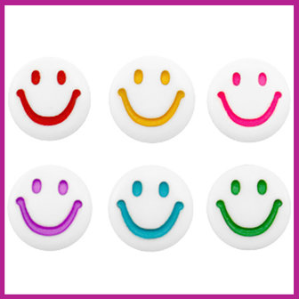 Letterkraal acryl multicolor rond 7 mm smiley