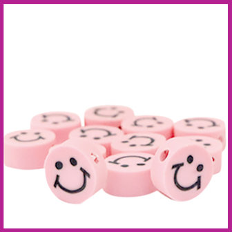 Polymeer kraal smiley light pink