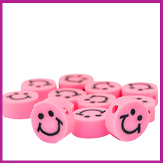 Polymeer kraal smiley pink