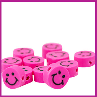 Polymeer kraal smiley dark pink