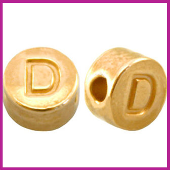 DQ letterkraal metaal rond 7 mm D Goud