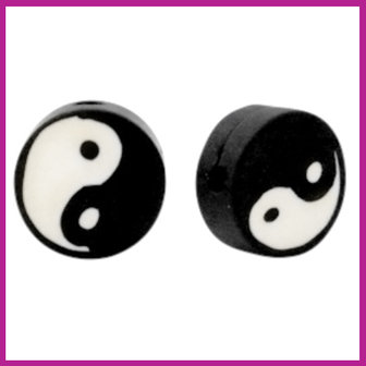 Polymeer kraal Yin &amp; Yang zwart wit