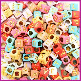 Letterkralenmix acryl blokje multicolour vintage