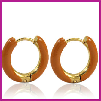 RVS stainless steel creolen enamel 16mm goud - burnt orange