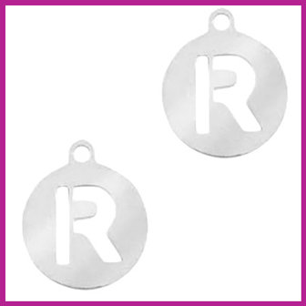 RVS stainless steel bedel initial coin zilver R