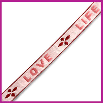 Lint met tekst &quot;love life&quot; pink-warm red 
