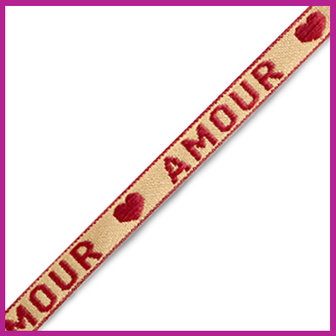 Lint met tekst &quot;amour&quot; beige-warm red 