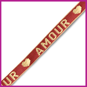 Lint met tekst &quot;amour&quot; warm red-beige