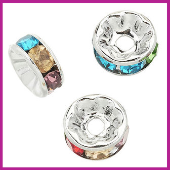 Strass kraal rondel &Oslash;8mm zilver - multicolor