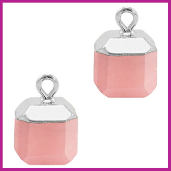 Natuursteen hanger square blossom pink zilver