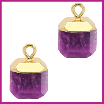 Natuursteen hanger square purple gold