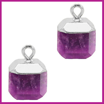 Natuursteen hanger square purple zilver