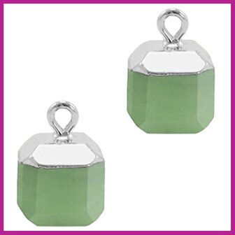 Natuursteen hanger square ocean green zilver