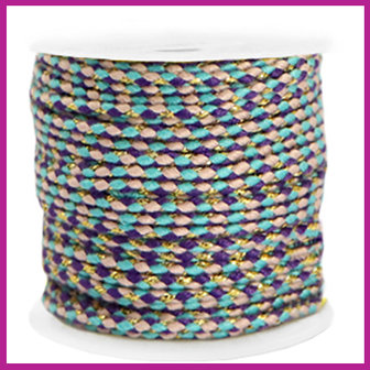 Trendy koord gevlochten 2mm gold turquoise purple