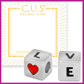 C.U.S sieraden message bead cube L❤ve zilver