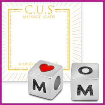 C.U.S sieraden message bead cube Mom❤ zilver